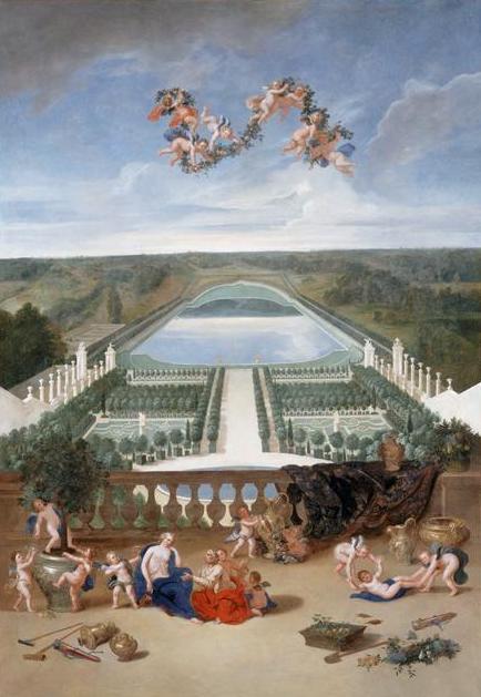 Vue de l’Orangerie et du château à partir de la pièce d’eau des Suisses 